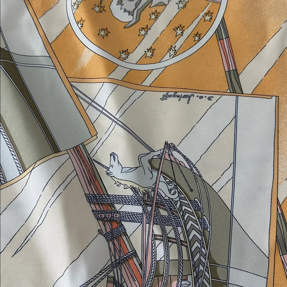 Vintage Hermes Orange Face Au Silk Scarf - Picture 6 of 9